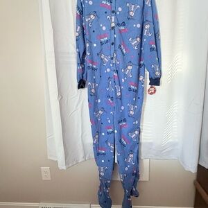 Disney Blue EEYORE Print ADULT Footie Pajama SZ LARGE